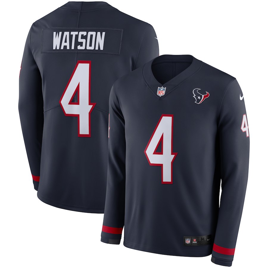 Men Houston Texans #4 Watson blue  Limited NFL Nike Therma Long Sleeve Jersey->houston texans->NFL Jersey